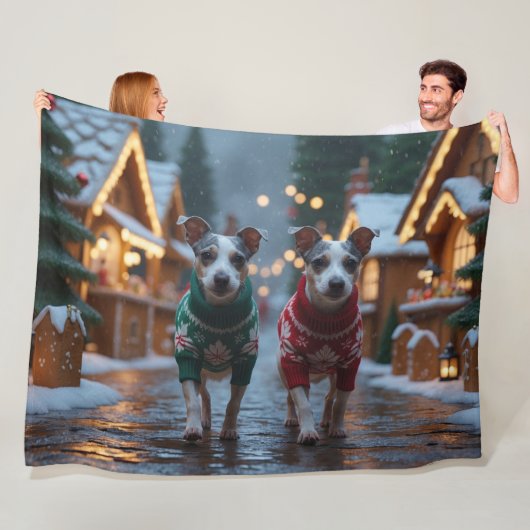 Rat Terrier Dogs Christmas Snow Holiday Fleece Deken (In situ)