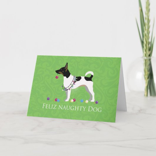 Rat Terrier Feliz Naughty Dog Kerstmis Feestdagen Kaart (Voorkant)
