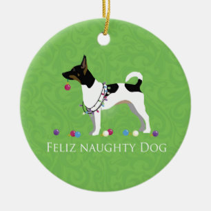 Rat Terrier Feliz Naughty Dog Kerstmis Keramisch Ornament