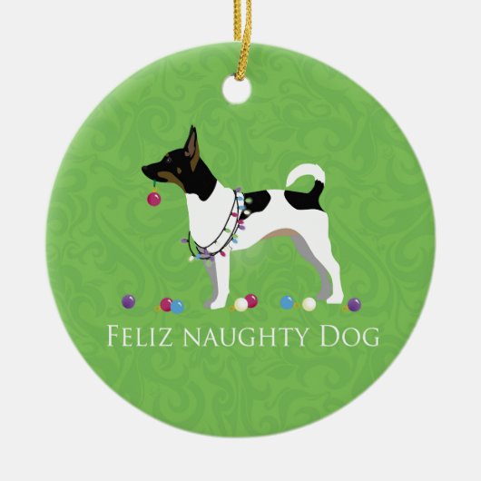 Rat Terrier Feliz Naughty Dog Kerstmis Keramisch Ornament (Voorkant)