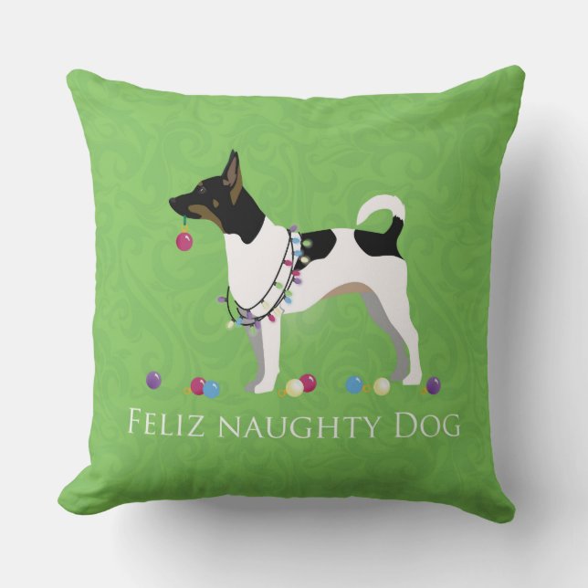 Rat Terrier Feliz Naughty Dog Kerstmis Kussen (Voorkant)