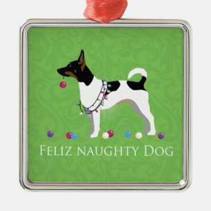 Rat Terrier Feliz Naughty Dog Kerstmis Metalen Ornament