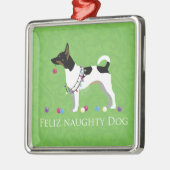 Rat Terrier Feliz Naughty Dog Kerstmis Metalen Ornament (Links)