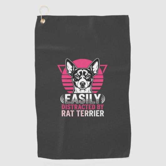 Rat Terrier gemakkelijk afgeleid Retro hond Golfhanddoek (Voorkant)