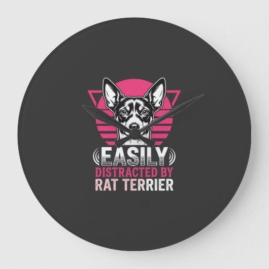 Rat Terrier gemakkelijk afgeleid Retro hond Grote Klok (Voorkant)