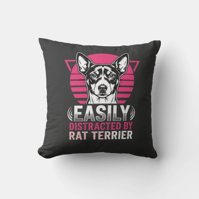 Rat Terrier gemakkelijk afgeleid Retro hond Kussen (Voorkant)
