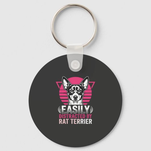 Rat Terrier gemakkelijk afgeleid Retro hond Sleutelhanger (Voorkant)