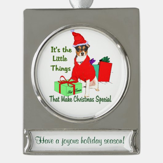 Rat Terrier Gepersonaliseerde Kerstmis Verzilverd Banner Ornament (Voorkant)