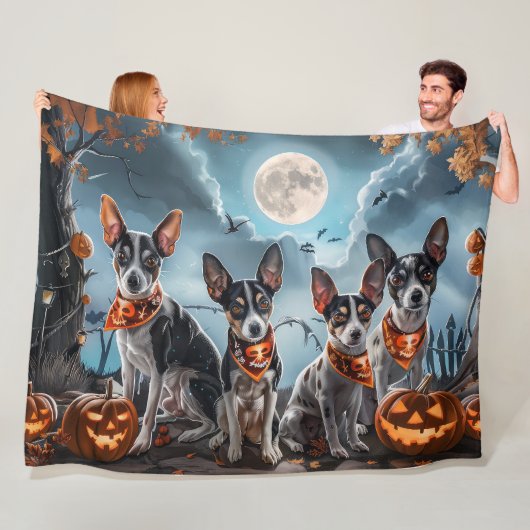 Rat Terrier Halloween Spoken Fleece Deken (In situ)