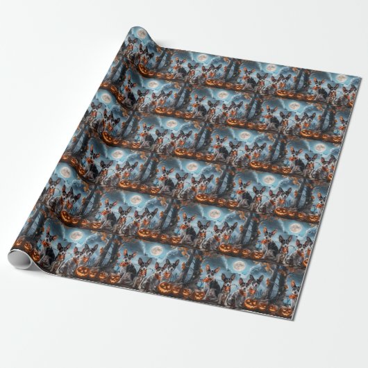 Rat Terrier Halloween Spooky  Cadeaupapier (Uitgerold)