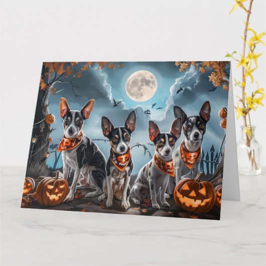 Rat Terrier Halloween Spooky Kaart (Gele Bloem)
