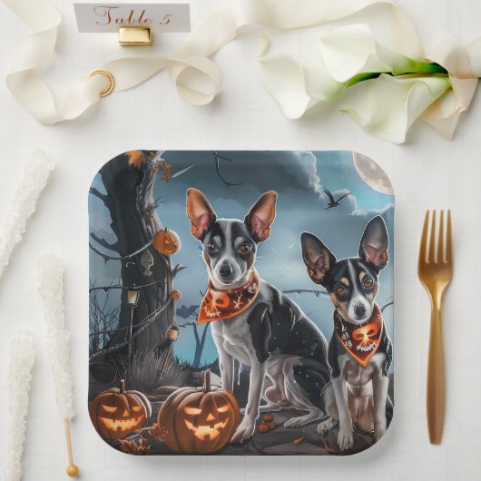 Rat Terrier Halloween Spooky Papieren Bordje (Huwelijk)