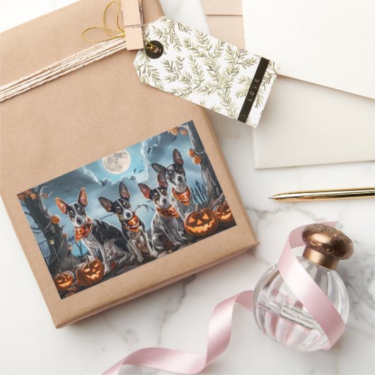 Rat Terrier Halloween Spooky Rechthoekige Sticker (Geschenken)