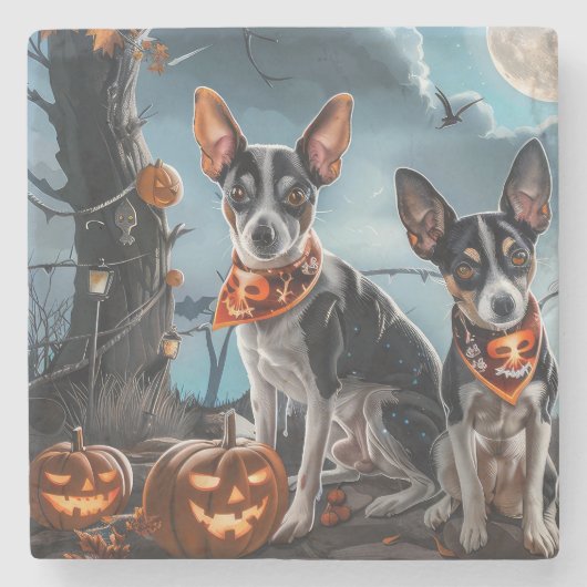 Rat Terrier Halloween Spooky Stenen Onderzetter (Voorkant)