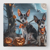 Rat Terrier Halloween Spooky Vierkante Klok (Voorkant)