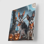 Rat Terrier Halloween Spooky Vierkante Klok (Hoek)