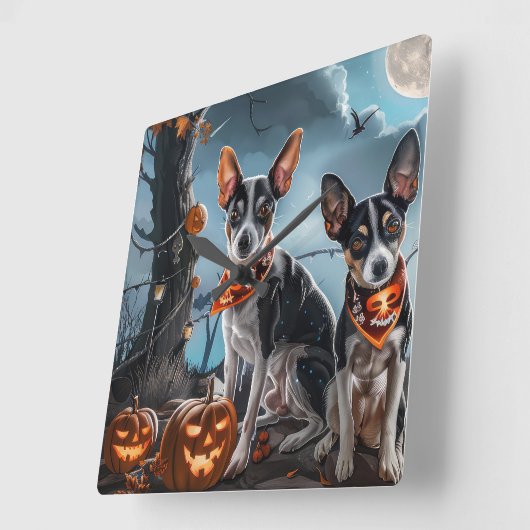 Rat Terrier Halloween Spooky Vierkante Klok (Hoek)