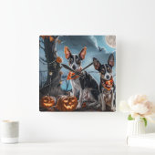 Rat Terrier Halloween Spooky Vierkante Klok (Huis)