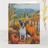 Rat Terrier Hond Herfst Oogst Thanksgiving Kaart (Gele Bloem)