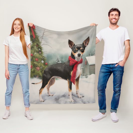 Rat Terrier-hond in de sneeuw Kerstmis Fleece Deken (In situ)