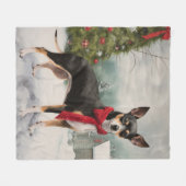Rat Terrier-hond in de sneeuw Kerstmis Fleece Deken (Voorkant (Horizontaal))