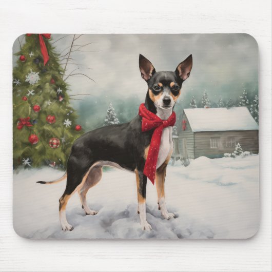 Rat Terrier-hond in de sneeuw Kerstmis Muismat (Voorkant)