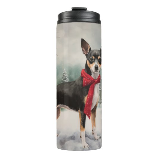 Rat Terrier-hond in de sneeuw Kerstmis Thermosbeker (Voorkant)