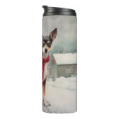 Rat Terrier-hond in de sneeuw Kerstmis Thermosbeker (Geroteerd rechts)