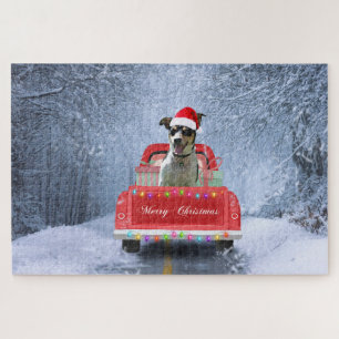 Rat Terrier-hond in de sneeuw zittend in een kerst Legpuzzel