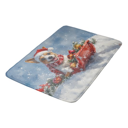 Rat Terrier Hond in Sledge Laat het Sneeuw Kerstmi Badmat (Gekanteld)