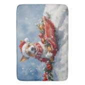 Rat Terrier Hond in Sledge Laat het Sneeuw Kerstmi Badmat (Voorkant Verticaal)