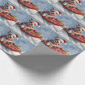 Rat Terrier Hond in Sledge Laat het Sneeuw Kerstmi Cadeaupapier (Hoek)