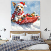 Rat Terrier Hond in Sledge Laat het Sneeuw Kerstmi Canvas Afdruk (Insitu (Slaapkamer))