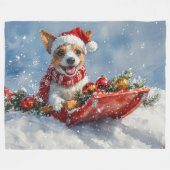Rat Terrier Hond in Sledge Laat het Sneeuw Kerstmi Fleece Deken (Voorkant (Horizontaal))