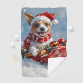 Rat Terrier Hond in Sledge Laat het Sneeuw Kerstmi Golfhanddoek (Insitu)