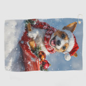 Rat Terrier Hond in Sledge Laat het Sneeuw Kerstmi Golfhanddoek (Horizontaal)