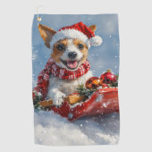Rat Terrier Hond in Sledge Laat het Sneeuw Kerstmi Golfhanddoek (Voorkant)