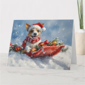 Rat Terrier Hond in Sledge Laat het Sneeuw Kerstmi Kaart (Voorkant)
