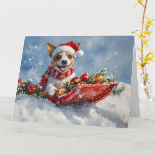 Rat Terrier Hond in Sledge Laat het Sneeuw Kerstmi Kaart