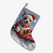 Rat Terrier Hond in Sledge Laat het Sneeuw Kerstmi Kleine Kerstsok (Voorkant (Hangend))