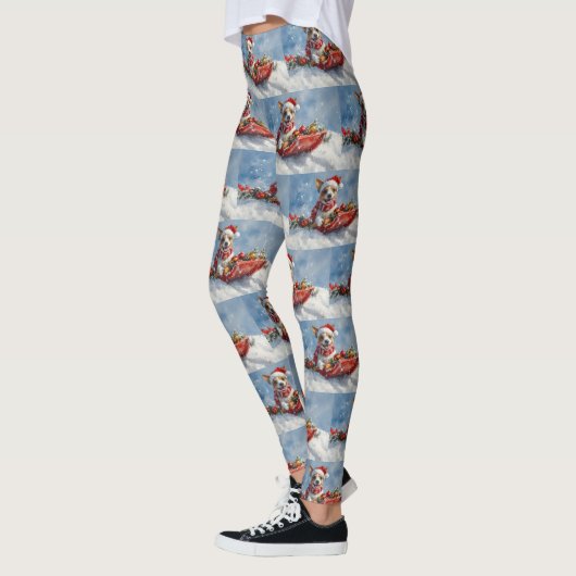 Rat Terrier Hond in Sledge Laat het Sneeuw Kerstmi Leggings (Links)