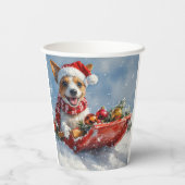 Rat Terrier Hond in Sledge Laat het Sneeuw Kerstmi Papieren Bekers (Achterkant)