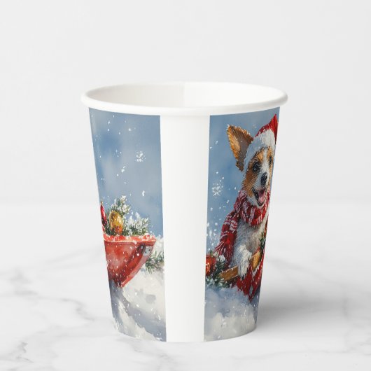 Rat Terrier Hond in Sledge Laat het Sneeuw Kerstmi Papieren Bekers (Links)