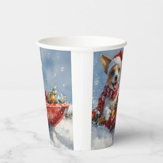 Rat Terrier Hond in Sledge Laat het Sneeuw Kerstmi Papieren Bekers (Rechts)