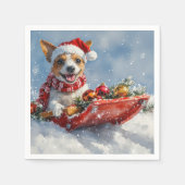 Rat Terrier Hond in Sledge Laat het Sneeuw Kerstmi Servet (Voorkant)