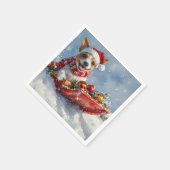 Rat Terrier Hond in Sledge Laat het Sneeuw Kerstmi Servet (Hoek)