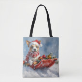 Rat Terrier Hond in Sledge Laat het Sneeuw Kerstmi Tote Bag (Voorkant)