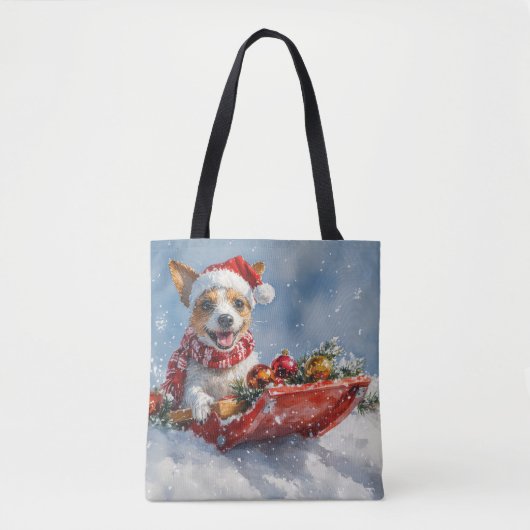 Rat Terrier Hond in Sledge Laat het Sneeuw Kerstmi Tote Bag (Voorkant)