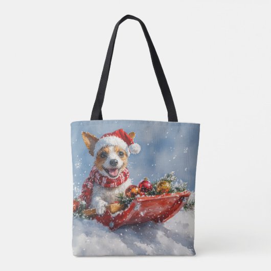 Rat Terrier Hond in Sledge Laat het Sneeuw Kerstmi Tote Bag (Achterkant)