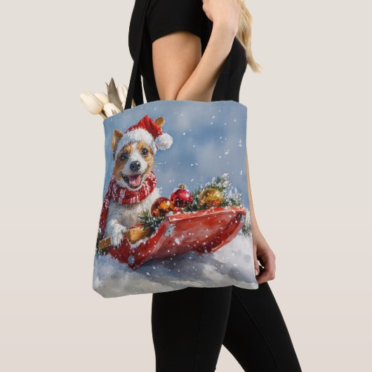 Rat Terrier Hond in Sledge Laat het Sneeuw Kerstmi Tote Bag (Dichtbij)